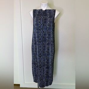 H&M Blue and Black Sleeveless Snake-Print Midi Dress